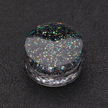 Detail View 1 of A Pair of Ultra Shine Glittered Double Flared Acrylic Ear Gauge Plug-Black
